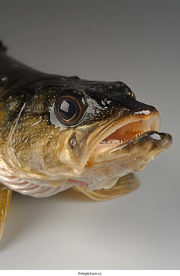 close up of a walleye fish head