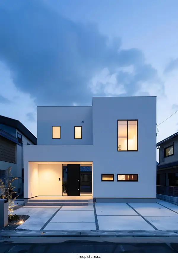 Modern White House with Black Windows and Doors