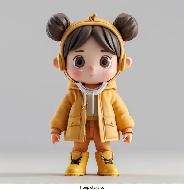 3D Character of Cute Girl Wearing Yellow Jacket