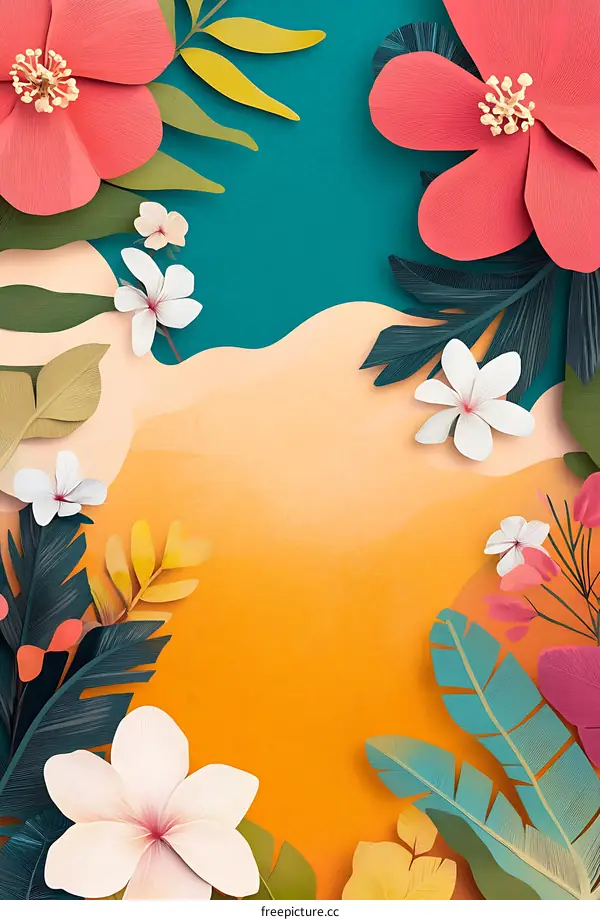 Tropical Floral Paper Cut Illustration Background