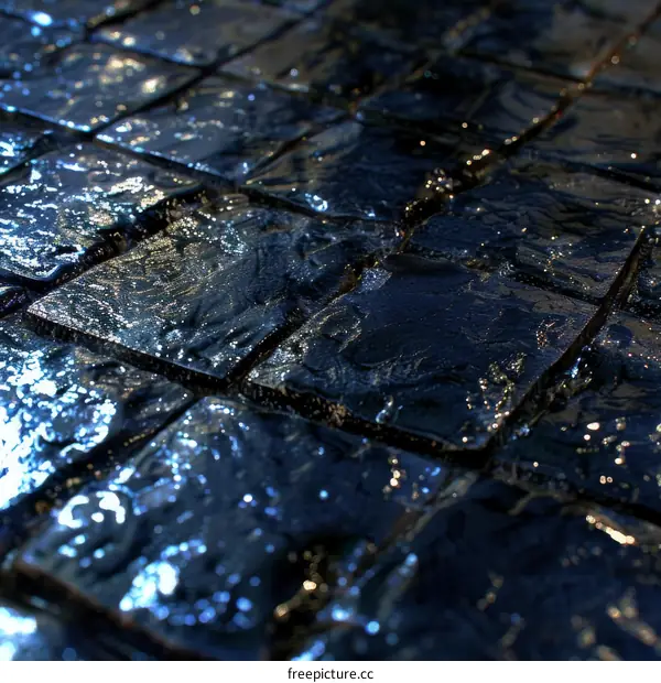 Black wet cobblestone pavement texture