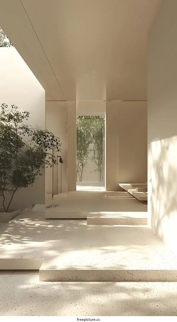 Minimalist Modern Architecture with Courtyard and Greenery