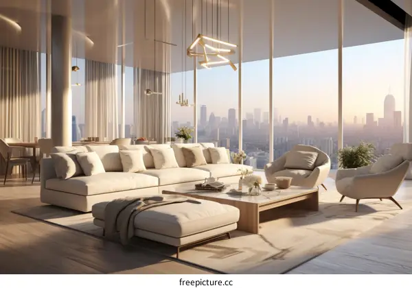 Modern Luxury Living Room Interior Design with Stunning City Views
