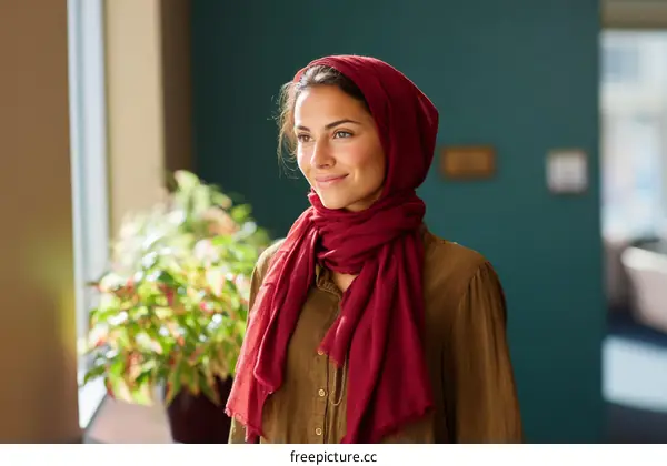 Confident Muslim Woman in Burgundy Scarf