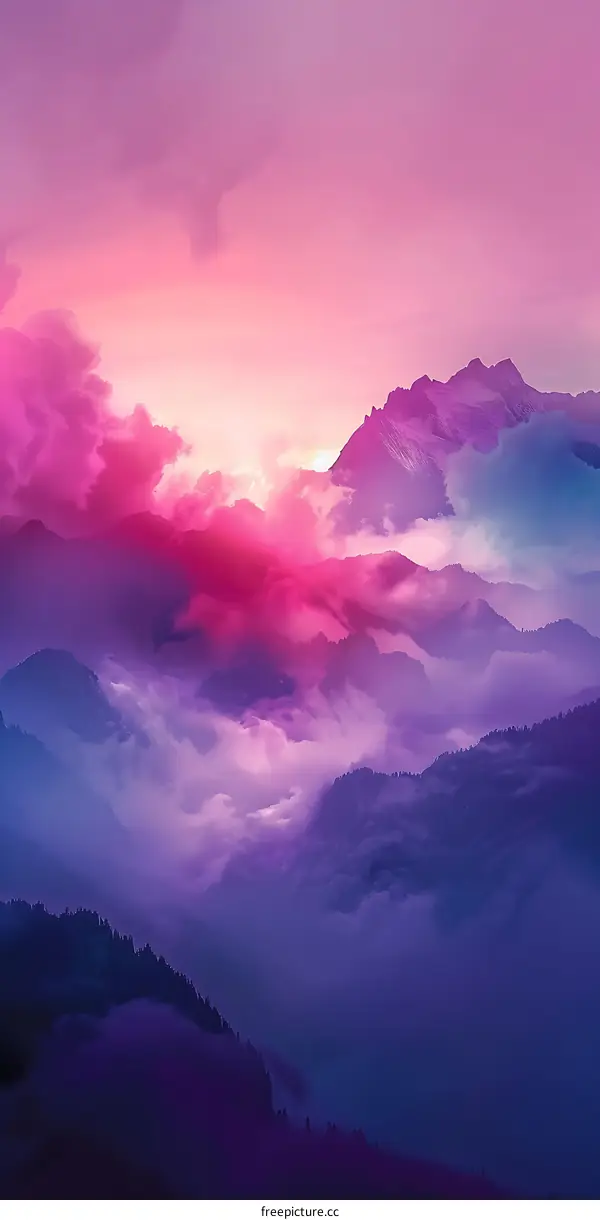 Purple and Pink Mountain Landscape with Clouds