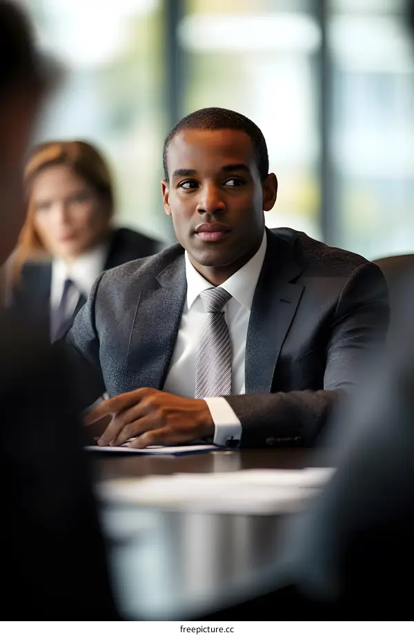 African American Businessman Sitting In Meeting