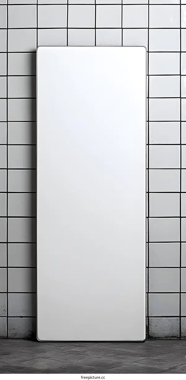 Blank White Sign On Gray Tile Wall