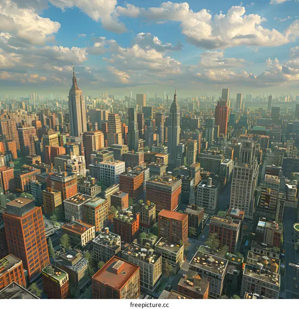 A cityscape of New York City, with the Empire State Building in the foreground.