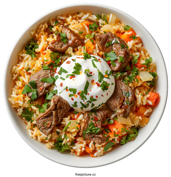 [Transparent Background PNG]Beef and Carrot Pilaf with Yogurt