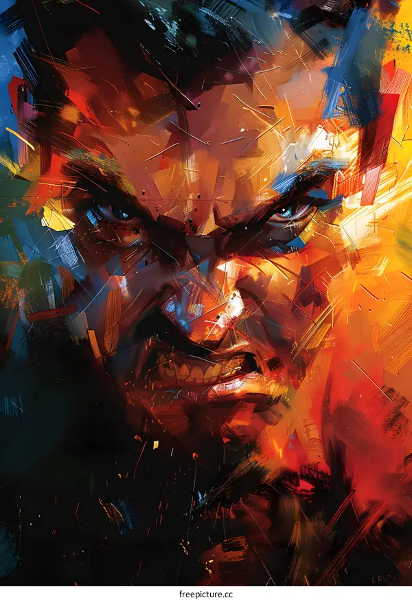 Digital painting of a mans face with bright colors