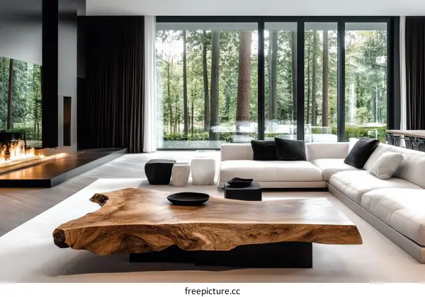 Modern Luxury Living Room with Large Wooden Coffee Table