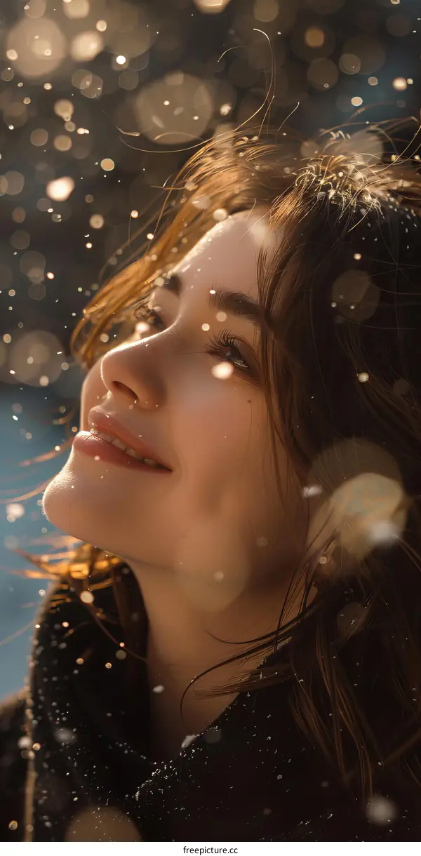 Woman in Winter Snowfall Portrait