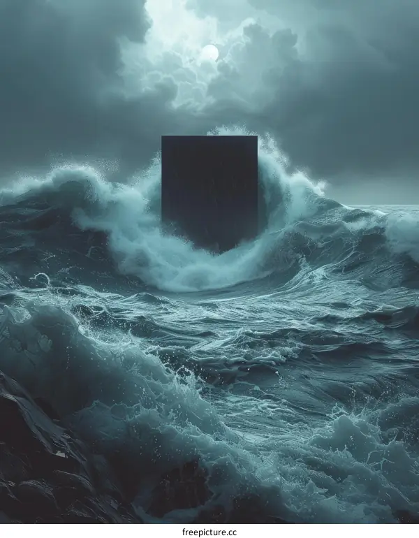 A Dark and Menacing Monolith Rises from the Stormy Sea