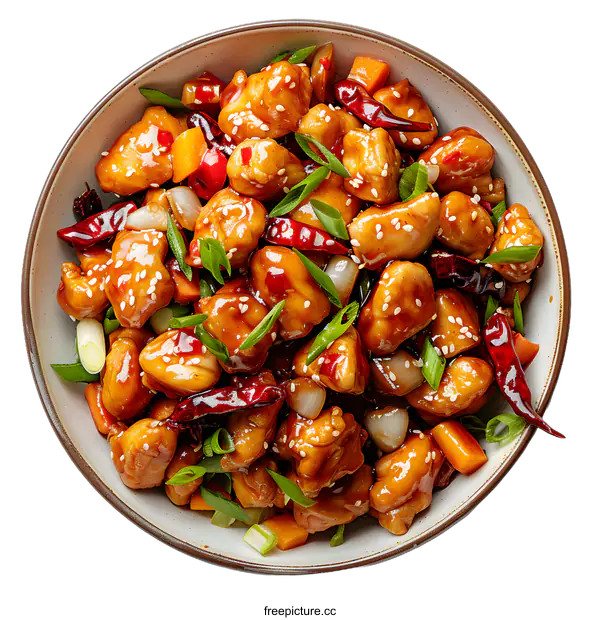 [Transparent Background PNG]Spicy Chicken Stir Fry with Sesame Seeds and Green Onions