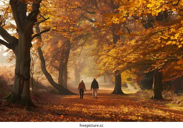Couple Walking Through Autumn Forest