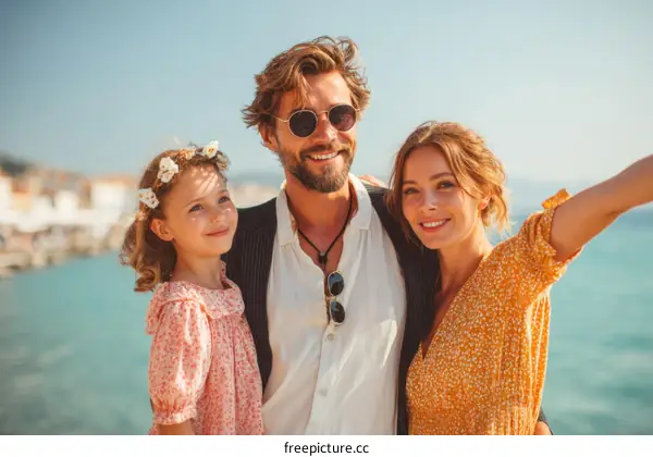 Happy Family Posing by the Sea