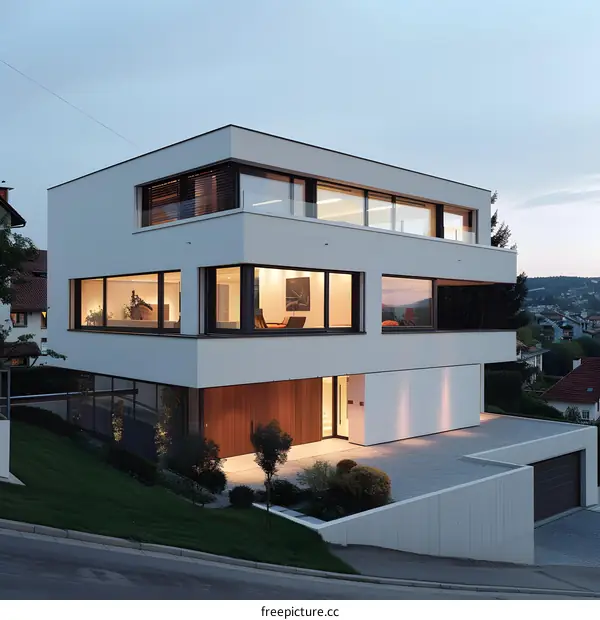 Modern White House with Large Windows and a Balcony