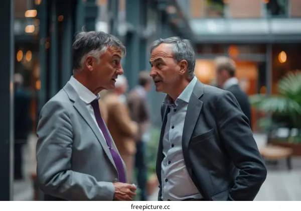 Two men in suits are talking to each other