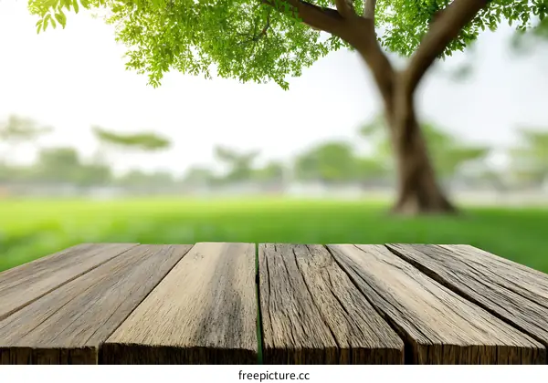 Wooden Tabletop with Park Background