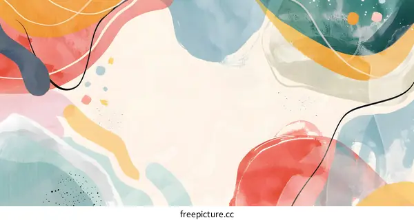 Abstract Watercolor Background with Colorful Shapes and Lines