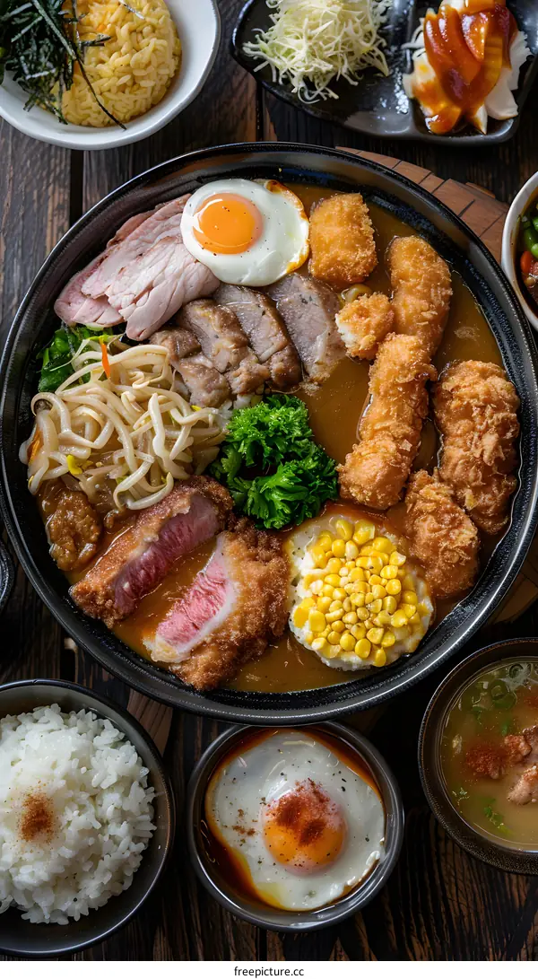 A delicious Japanese curry with pork, chicken, and vegetables