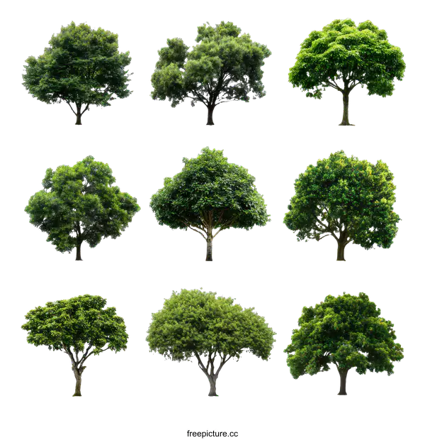 [Transparent Background PNG]Collection of Isolated Green Trees