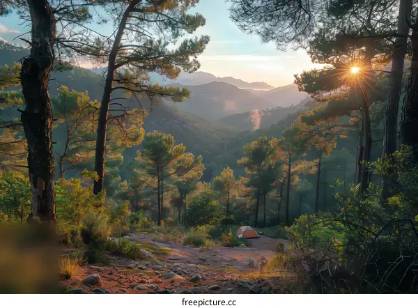 Mountain Camping at Sunset