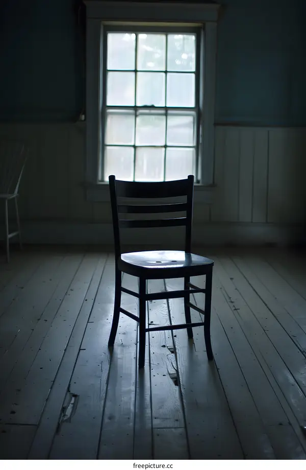 A Single Chair In A Room With A Window