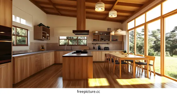 Modern Kitchen Design with Wooden Cabinets and Island