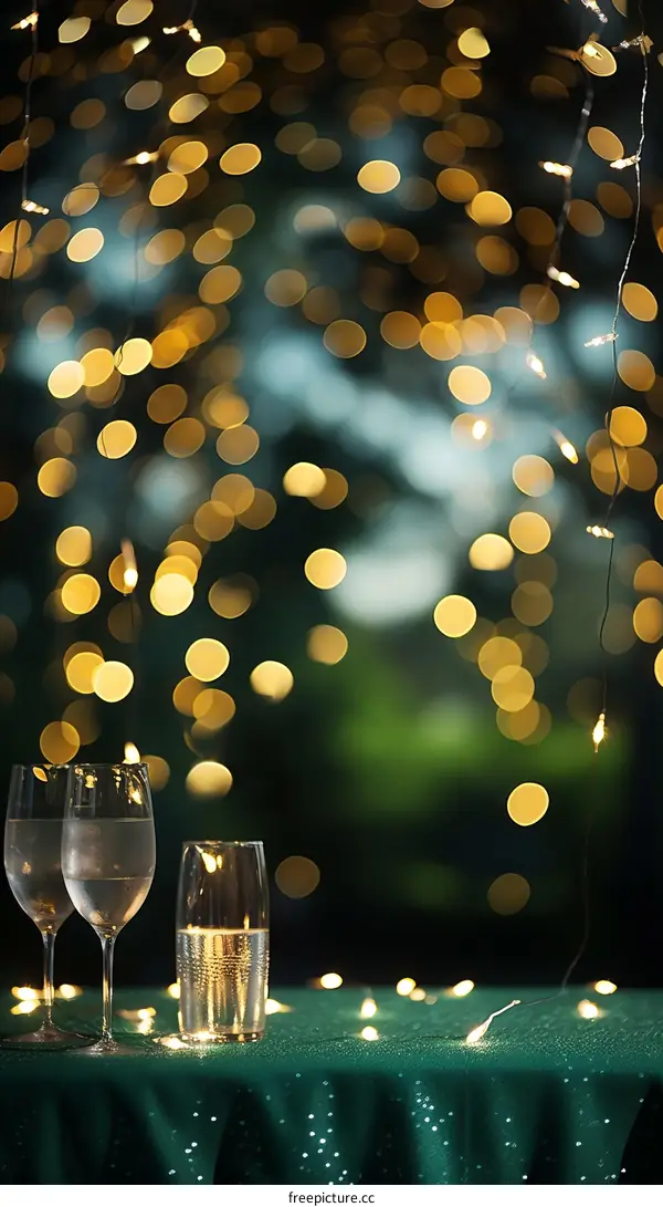 Champagne Glasses with Twinkling Lights