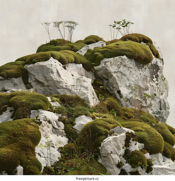 Green Moss On Rocky Mountain