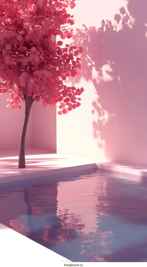 Pink Minimalist Pool With Tree Illustration
