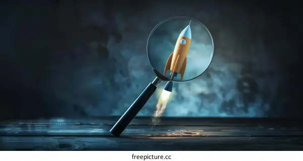 Magnifying Glass and Rocket on a Table
