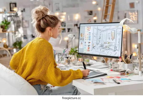 Female Designer Working on Interior Design Project