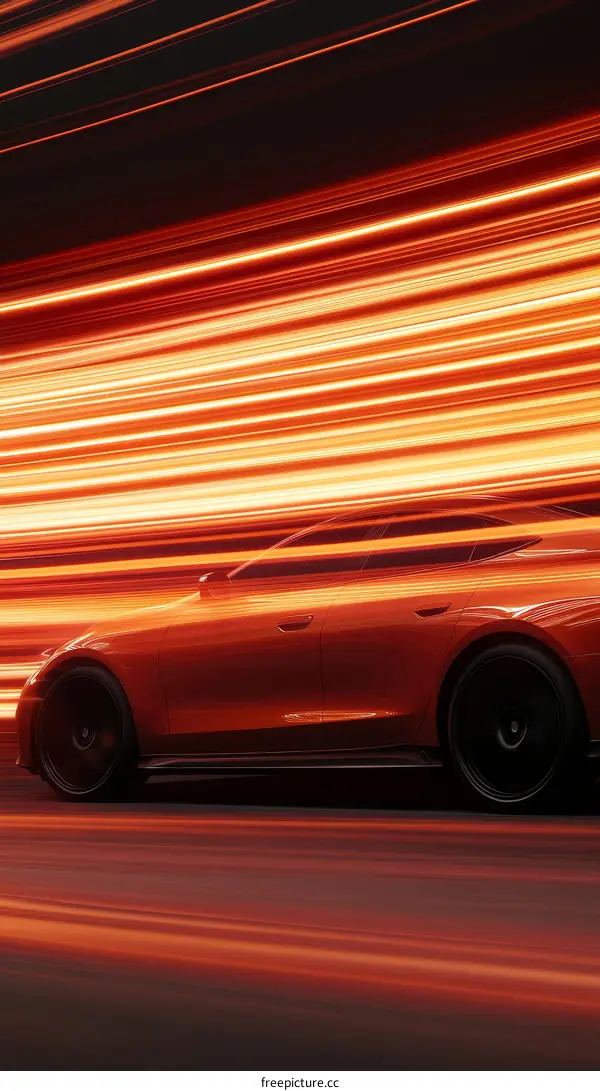 Fast Orange Car Speed Motion Blurred Light Trails