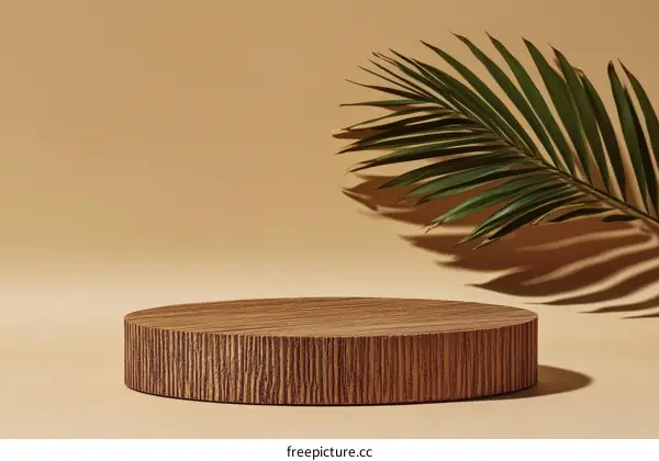 Wooden Display Stand with Palm Leaf Shadow