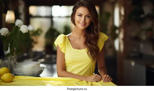 Portrait of a beautiful young woman in a yellow dress