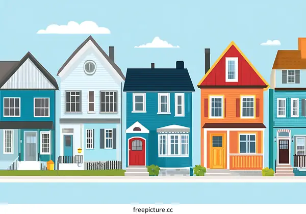 Row of Colorful Houses in a Neighborhood