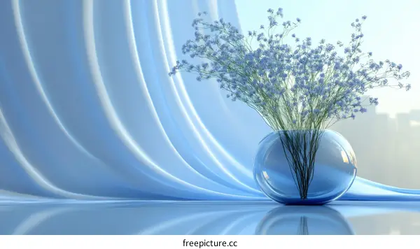 Delicate Light Blue Flowers in a Glass Vase by a Window