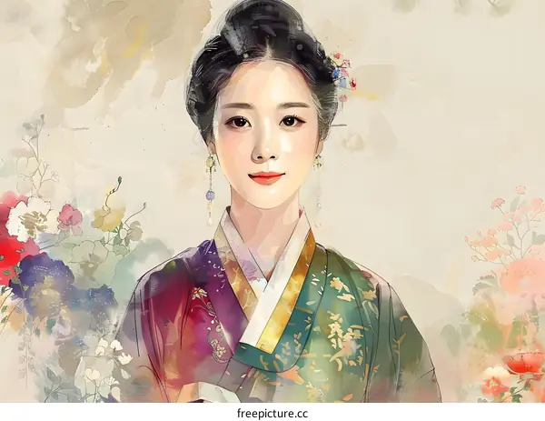 Portrait of a young woman in traditional Korean dress