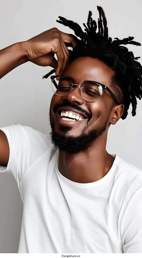 Happy African American Man With Dreadlocks Wearing Glasses