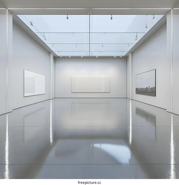Modern Empty Gallery Room With Skylights