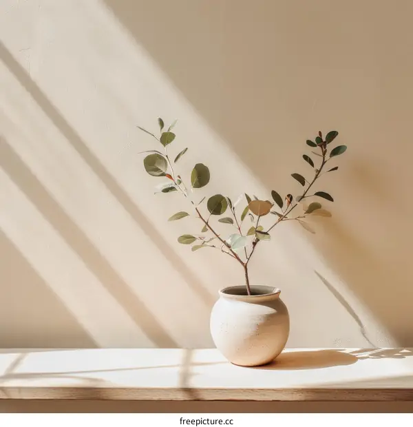 Sunlight and shadows on a potted plant