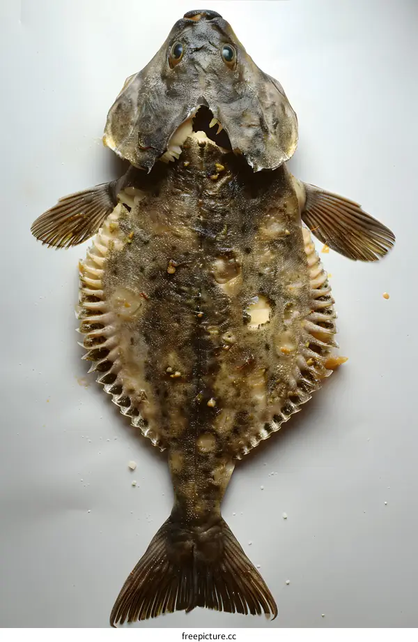 A fish lies on a white table