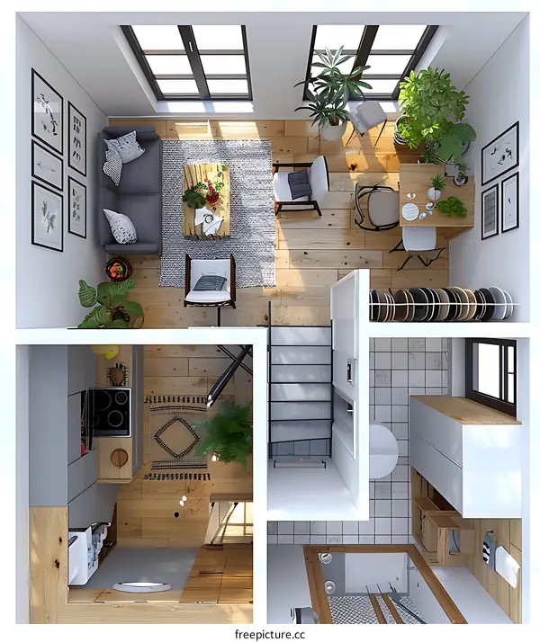 Modern Apartment Floor Plan with Living Room, Kitchen and Bathroom