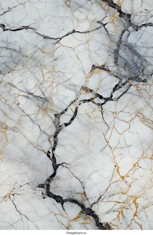 Golden and Black Veins on White Marble Texture