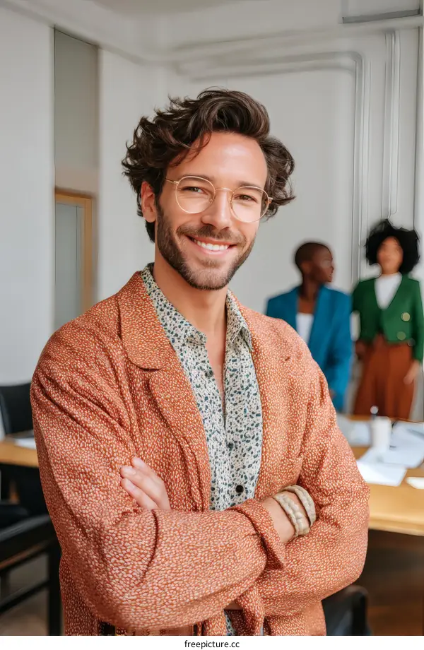 Smiling Businessman in a Meeting Room