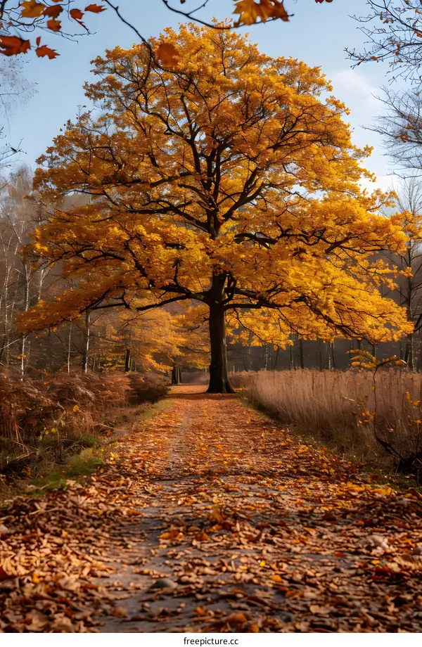 The golden autumn forest path