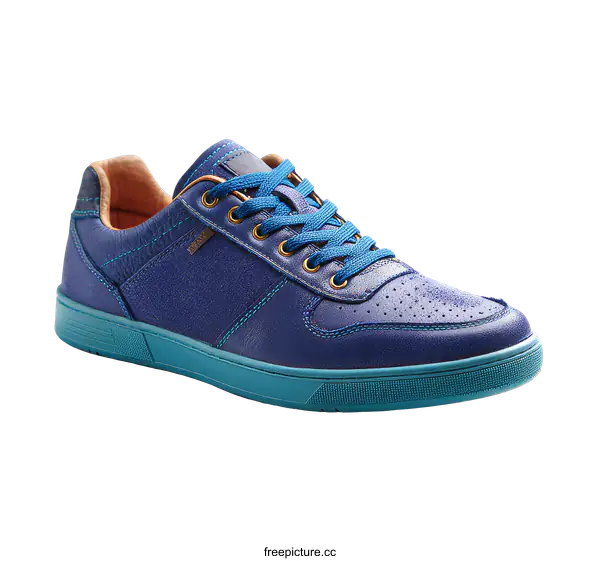 [Transparent Background PNG]Stylish Blue Leather Sneakers on White Background