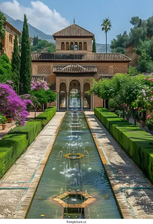 The beautiful Generalife Gardens in Granada, Spain